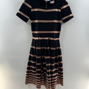 LuLaRoe Amelia Elegant Collection Black & Rose Gold Striped Dress – Women’s XS